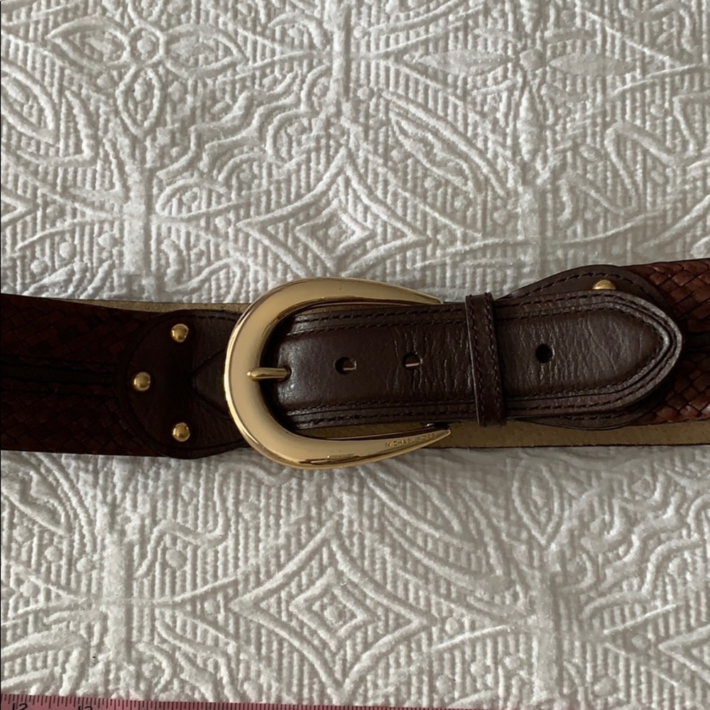 MIchael Kors brown leather belt with gold buckle